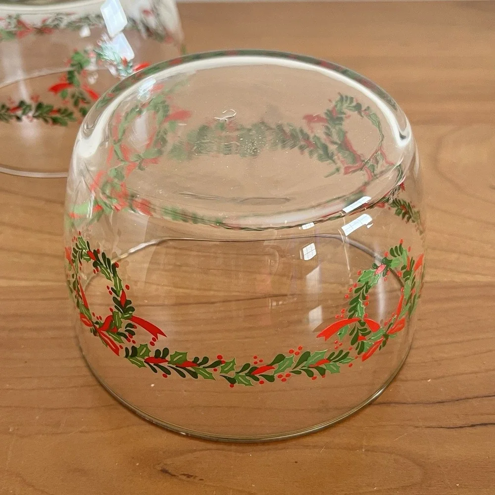 Libbey Clear Glass Christmas Holly Wreath Gold Rimmed Bowl Vintage Set Of‎ 3